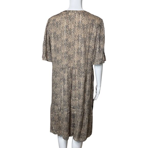 Maison 123 Dress Womens 12 Black Tan Ditzy Floral Shift Neutral Boho Peasant‎ - Picture 4 of 10